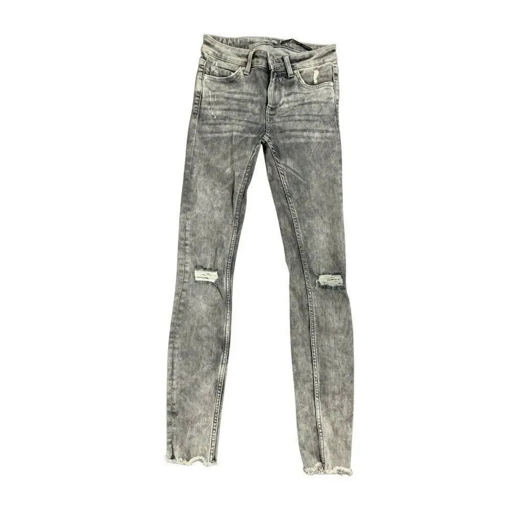 zara womens gray mid rise distressed skinny jeans denim stretch 2 Xs